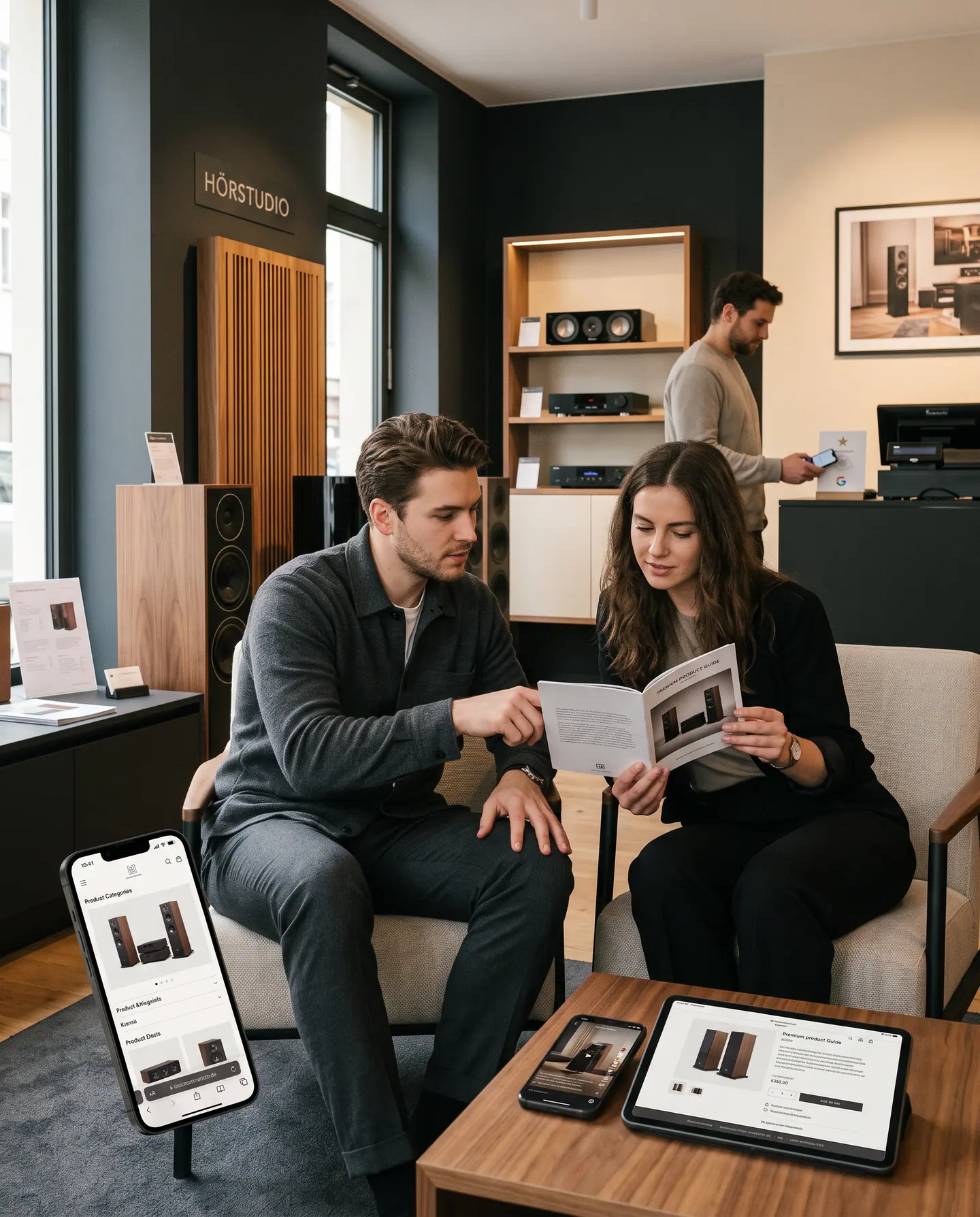 Showroom-Situation in einem Audio-Fachgeschäft in NRW.