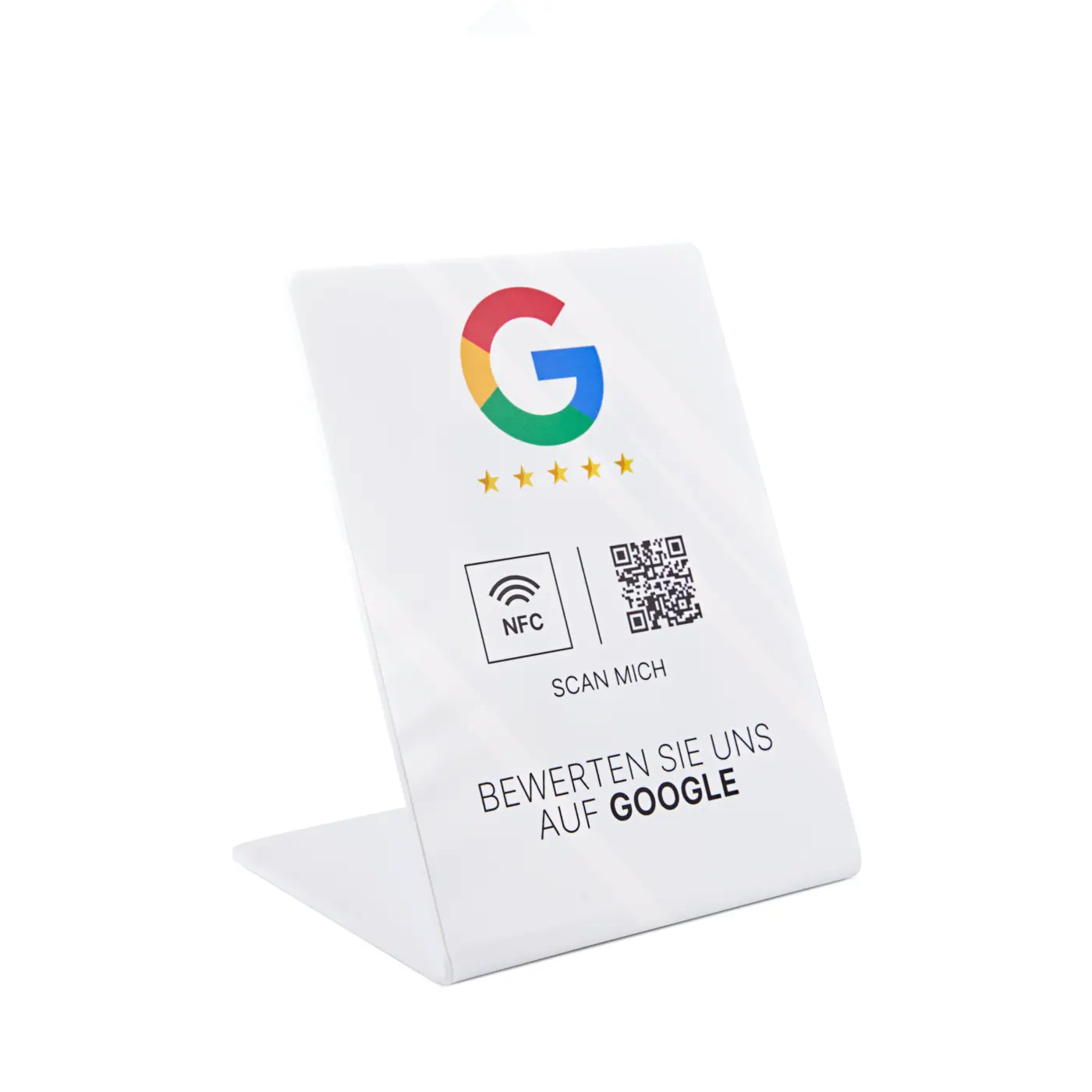 NFC-Bewertungsaufsteller in der hellen Variante.